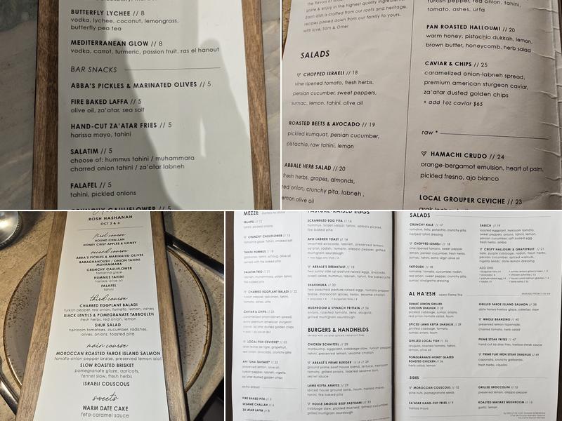 Abbalé Telavivian Kitchen - Aventura Menu