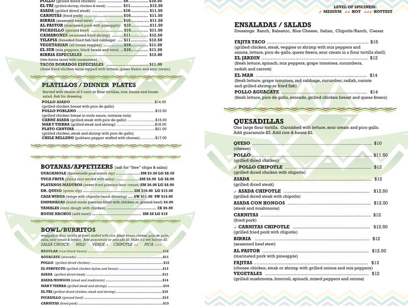 Cantina Menu