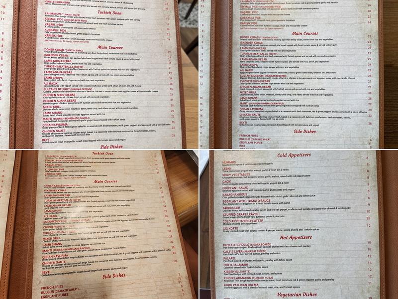 Dervish Turkish Restaurant Menu