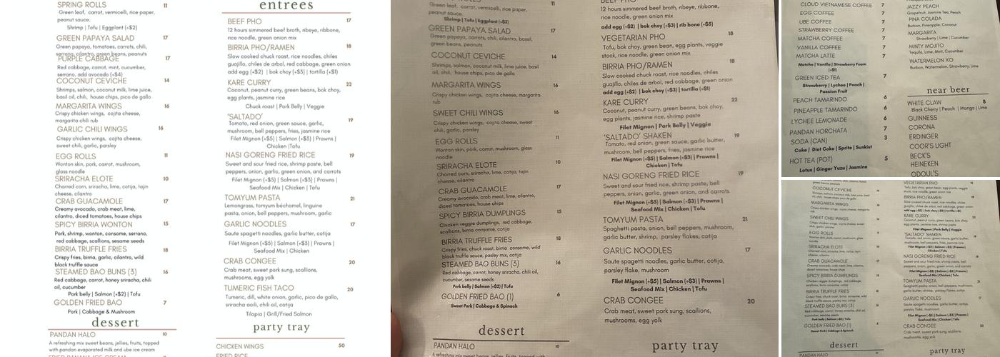 Chào XO Asian Fusion Menu