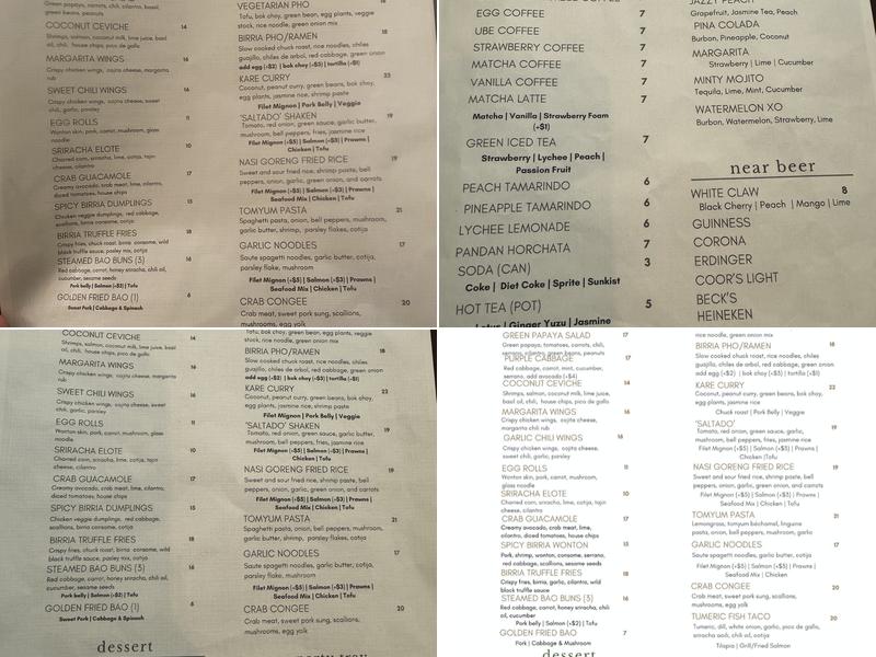 Chào XO Asian Fusion Menu