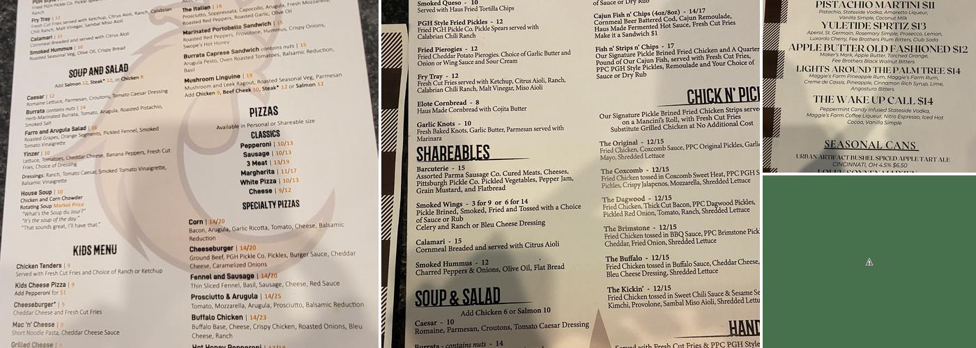 The Coxcomb Menu