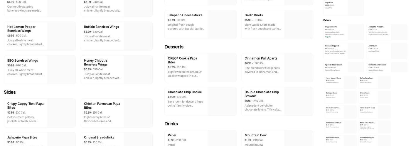 Papa Johns Pizza Menu