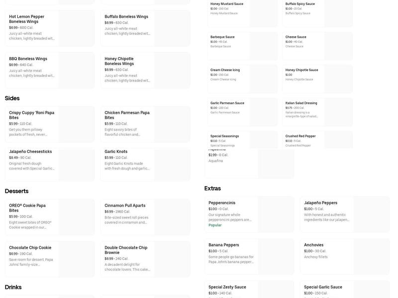 Papa Johns Pizza Menu