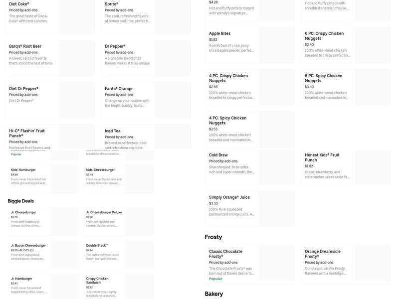 Wendy's Menu