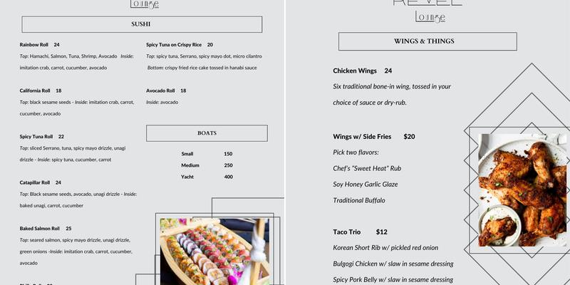 REVEL Lounge Menu
