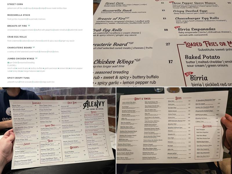 Ale & Ivy Menu