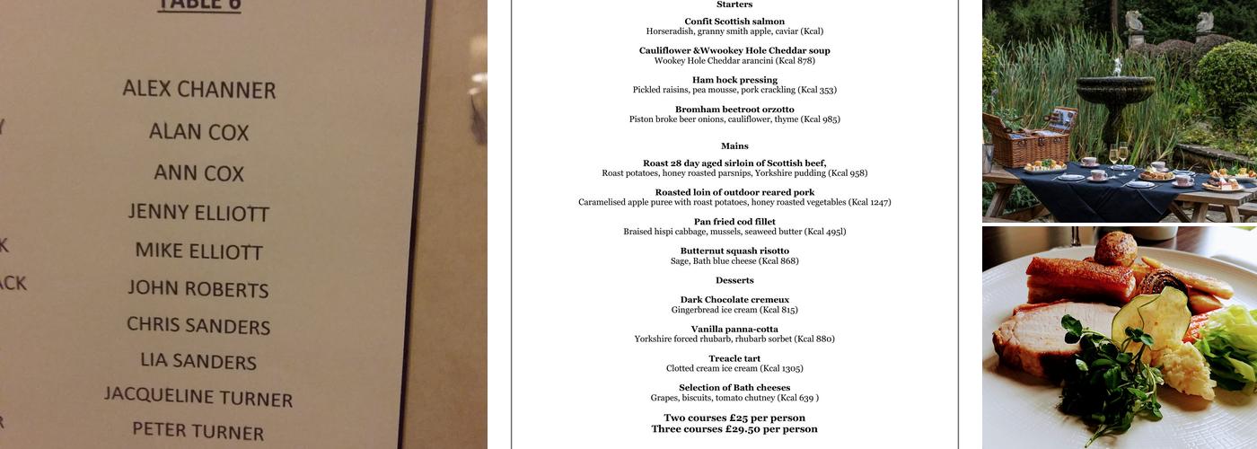 Bailbrook House Hotel Menu