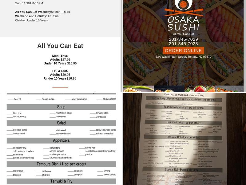 Osaka Sushi Menu