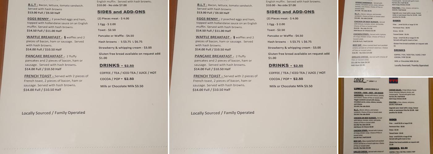 Jonnie and Lily's Diner Menu