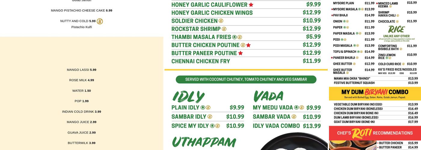 My Roti/My Dosa Place Menu