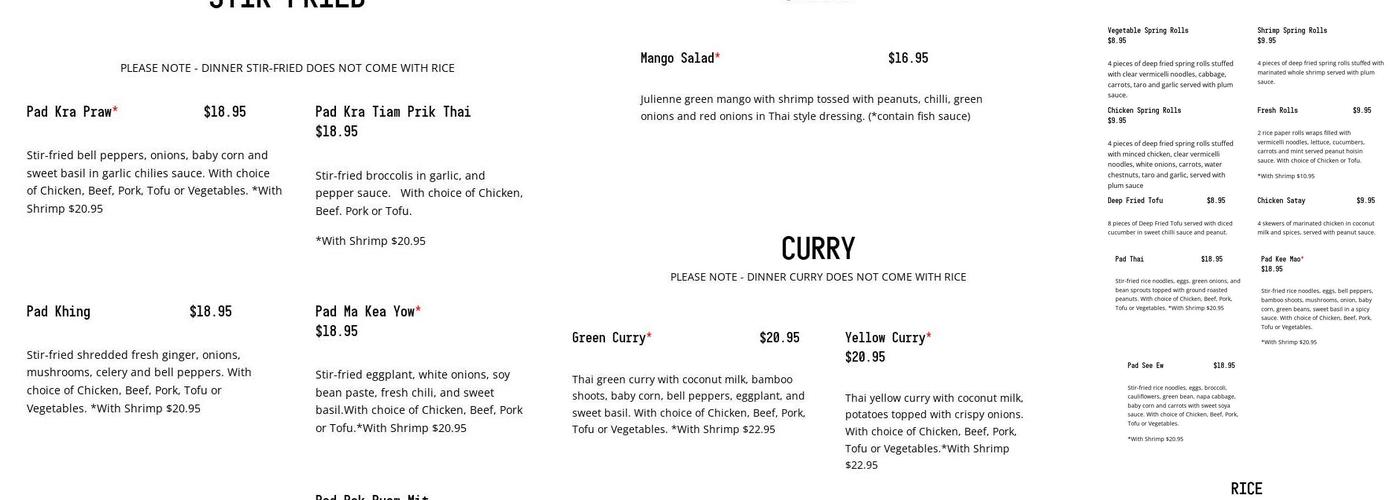 Thai Valley Menu