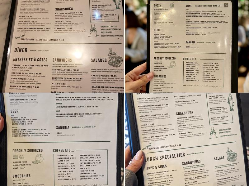 Pigeon Club Cafe Menu