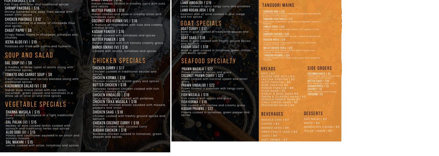 Nirvana - Indian restaurant Menu