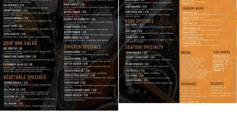 Nirvana - Indian restaurant Menu