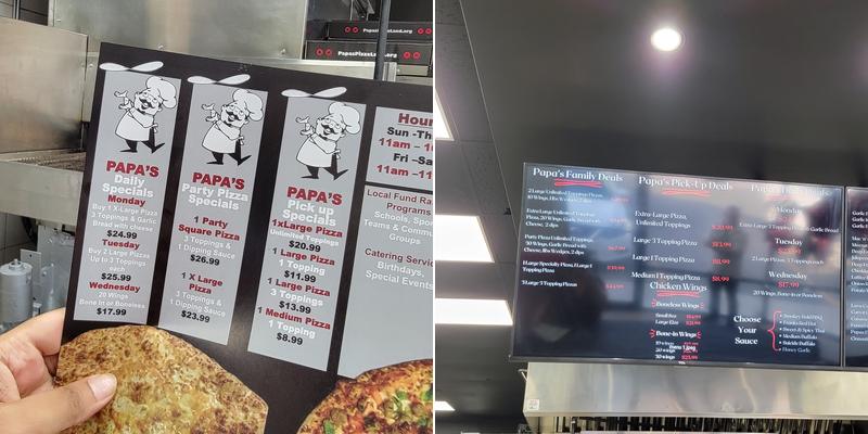 Papas Pizzaland Whitby Menu