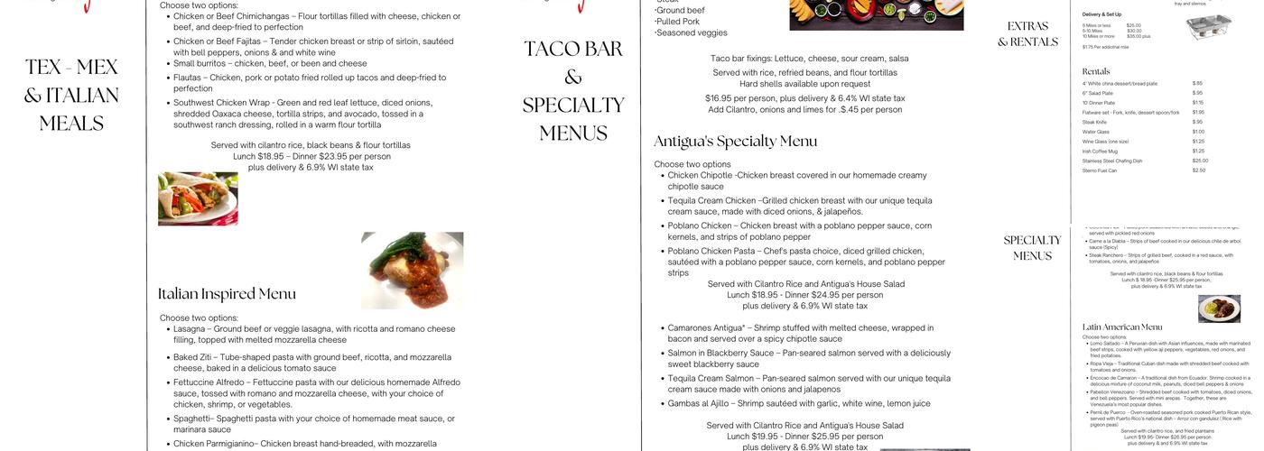 Antigua Catering & Events Menu