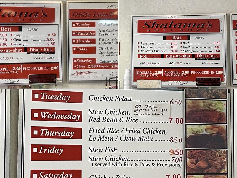 Shalama's Halal Roti Shop Menu