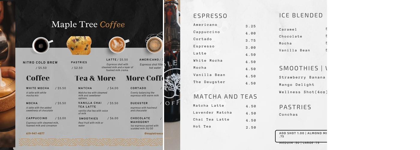 Maple Tree Coffee Menu