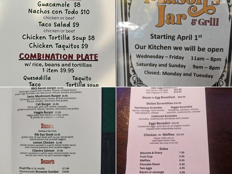 Mason’s Jar and Grill Menu