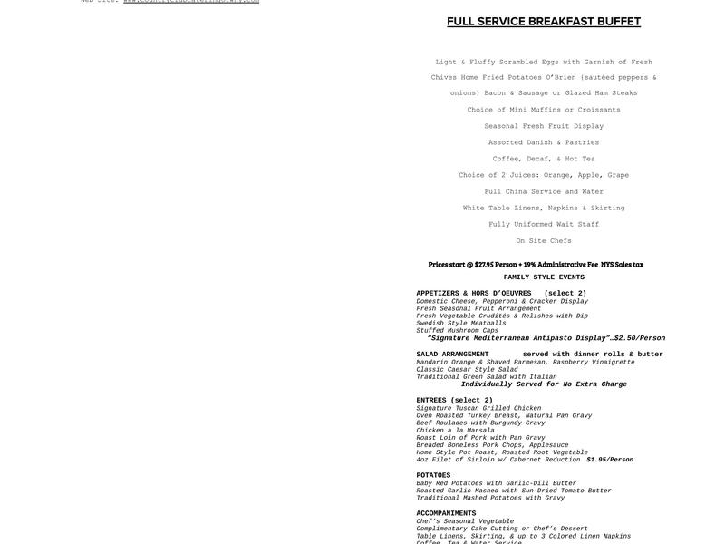 Country Club Catering of WNY Menu