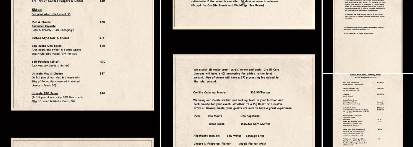Boston Hills BBQ Catering Menu