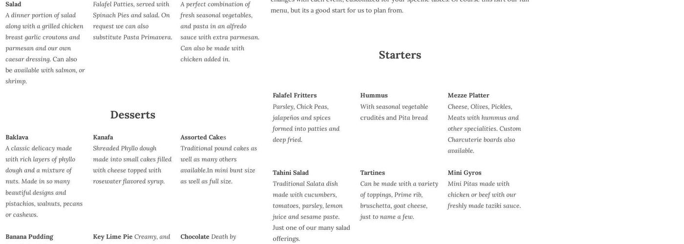 Farah's Foods Menu