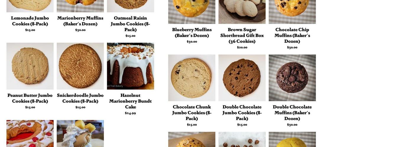 Oregon Trail Bakery Menu