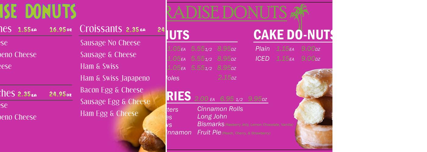 Paradise Donut Menu