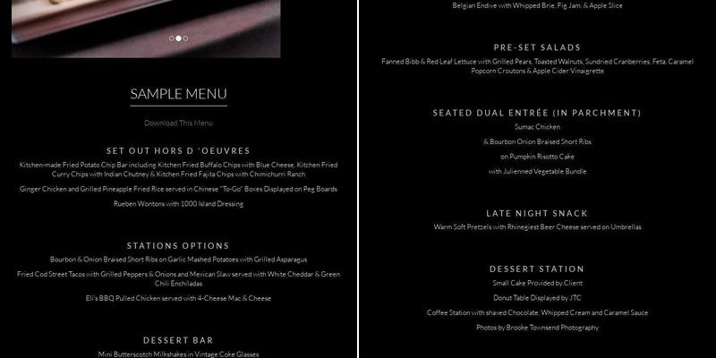 Jeff Thomas Catering Menu