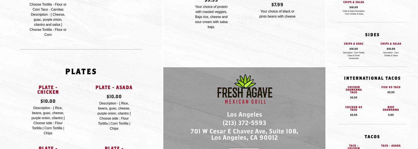 Fresh Agave Menu