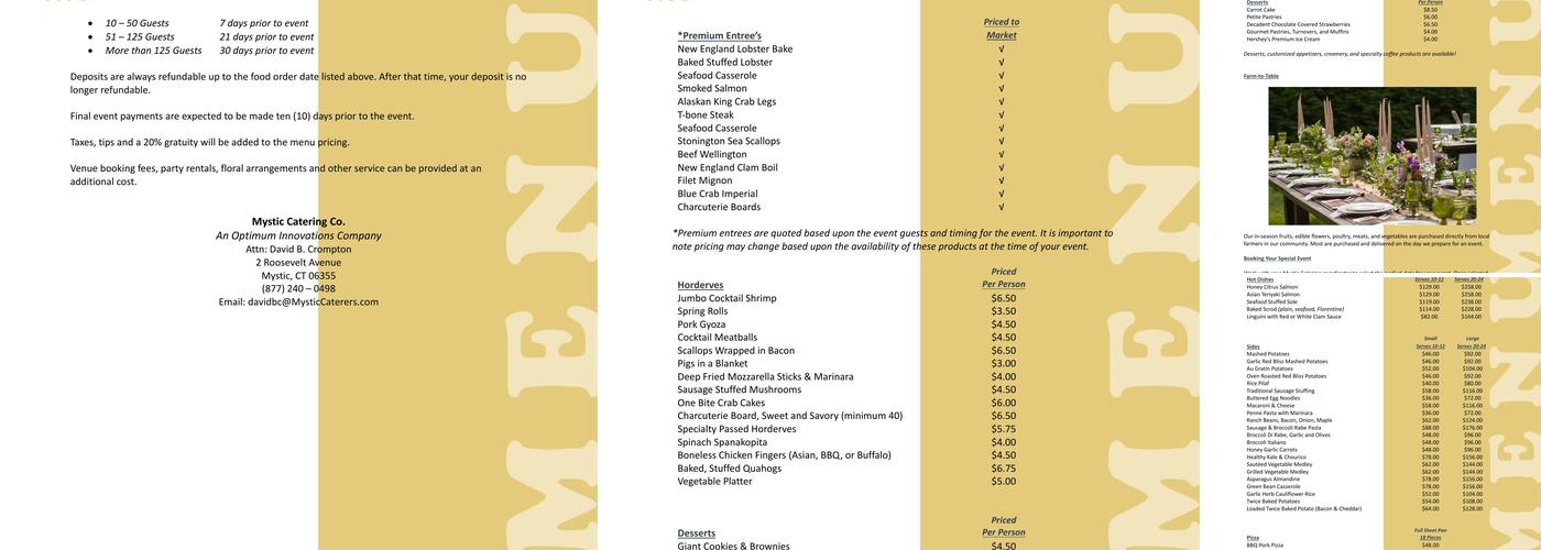 Mystic Catering Menu