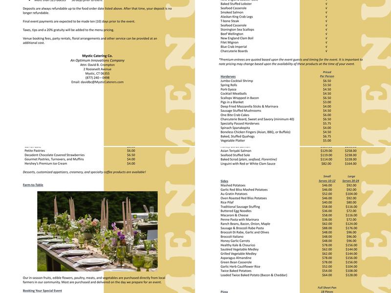 Mystic Catering Menu