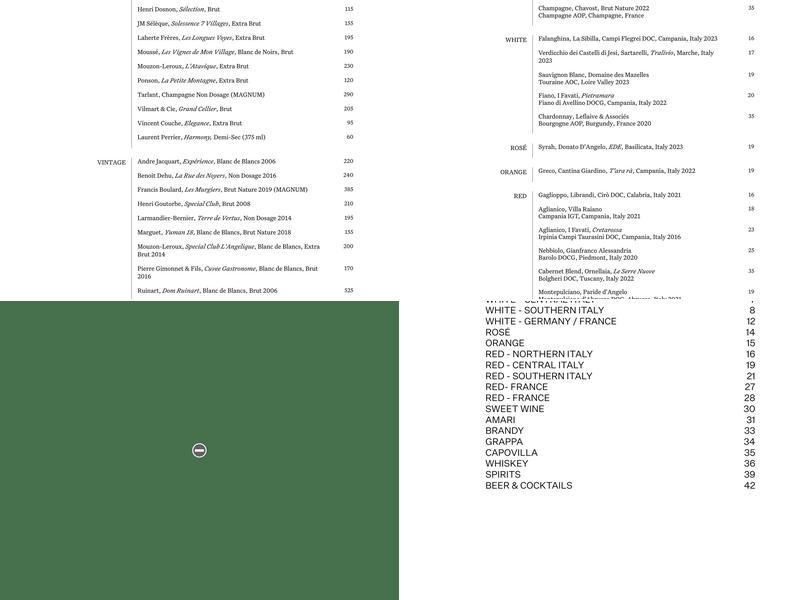 La Devozione Menu