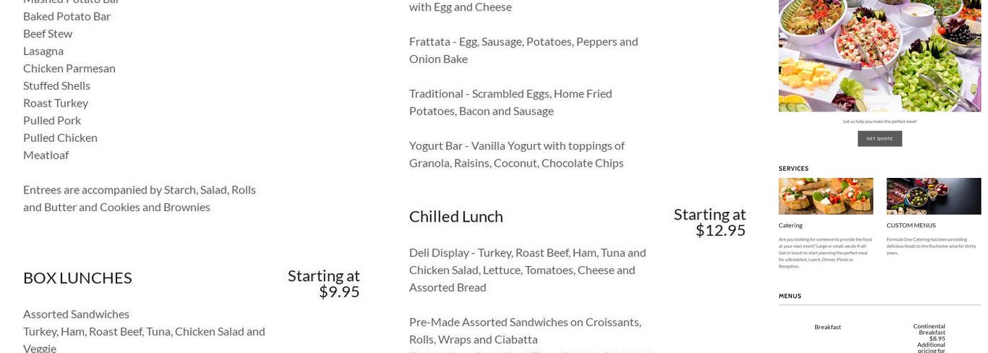 Formula One Caterers Menu