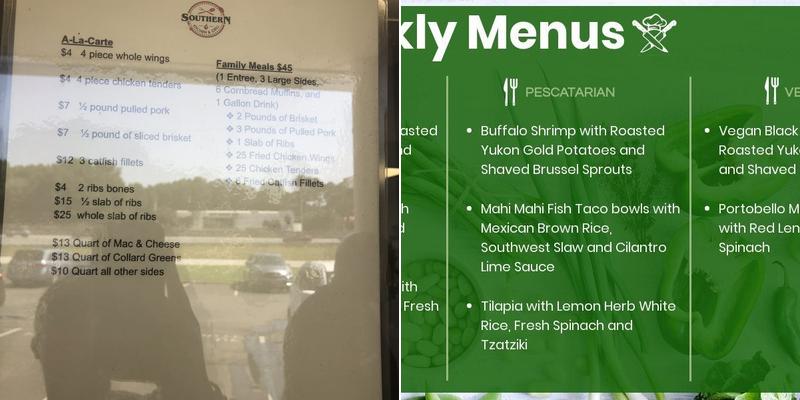 Southern Meal Prep Menu