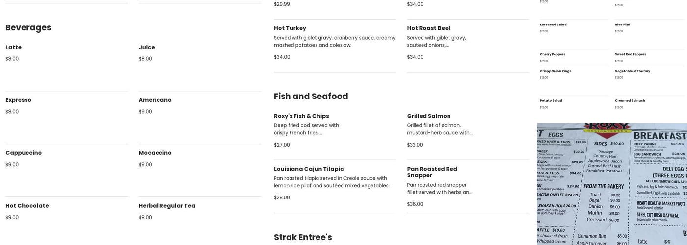 Roxy Delicatessen Menu