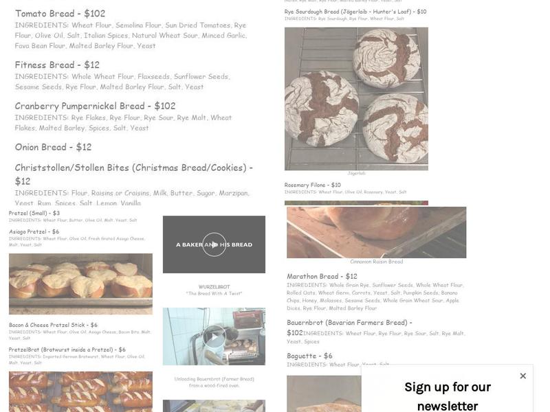 Black Forest Breads Menu