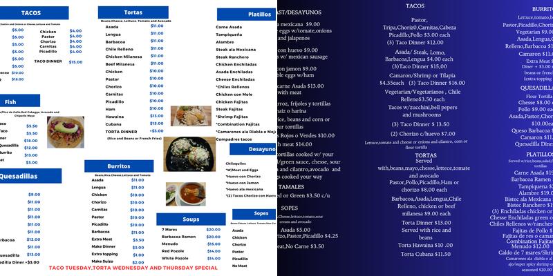 Los 3 Compadres de Guerrero Menu