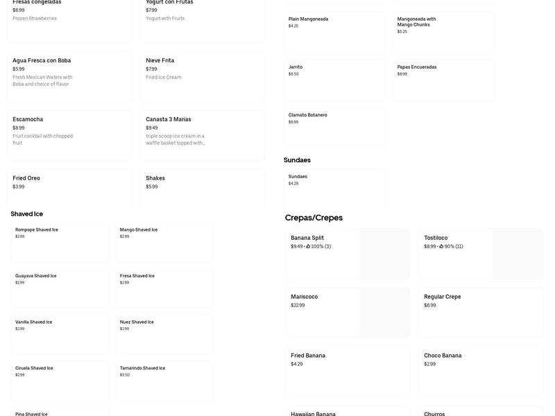 La Michoacana Ice Cream Factory Menu