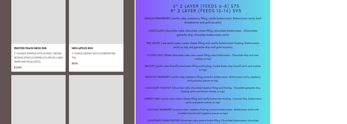 Sweet Sister’s Bakery Menu