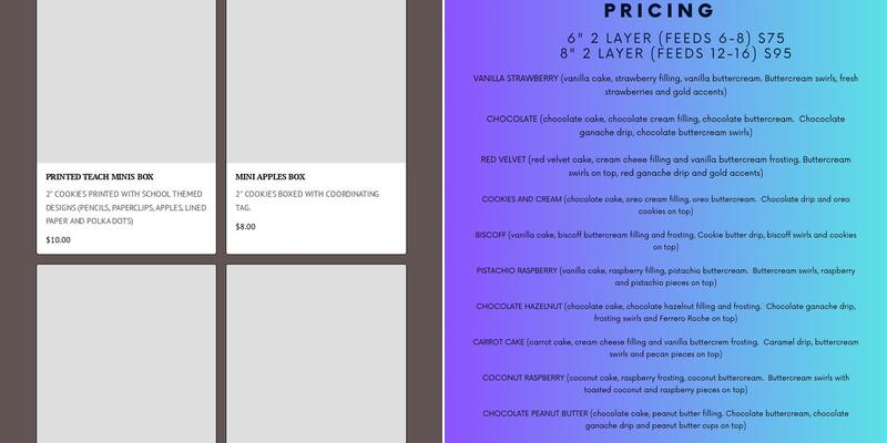 Sweet Sister’s Bakery Menu