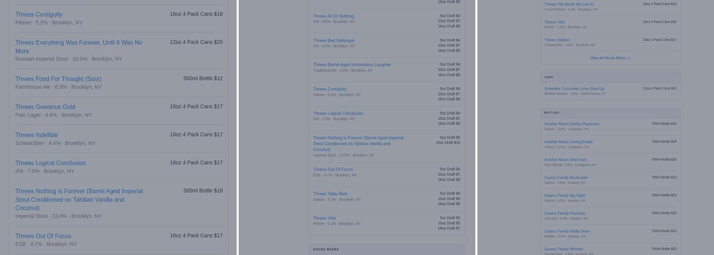 The Shop at Threes Menu