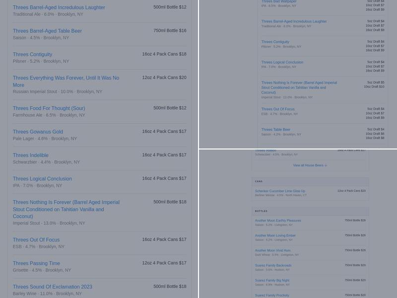 The Shop at Threes Menu