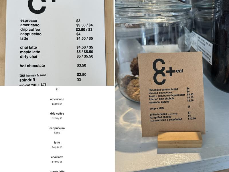 C+C Coffee Shop Menu