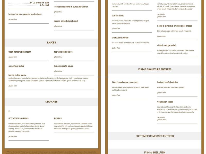 Vista at Arrowhead Menu