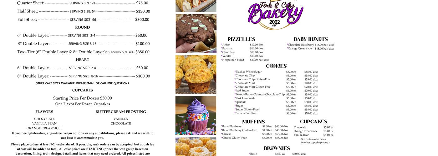 Fork & Cake Bakery Menu