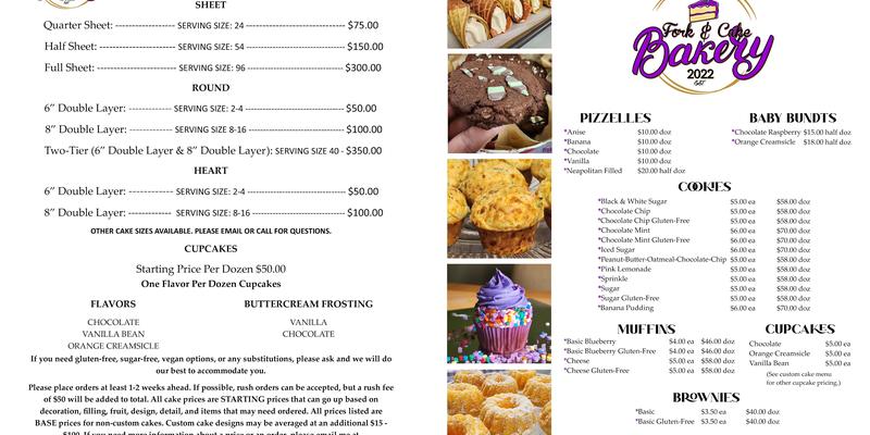 Fork & Cake Bakery Menu