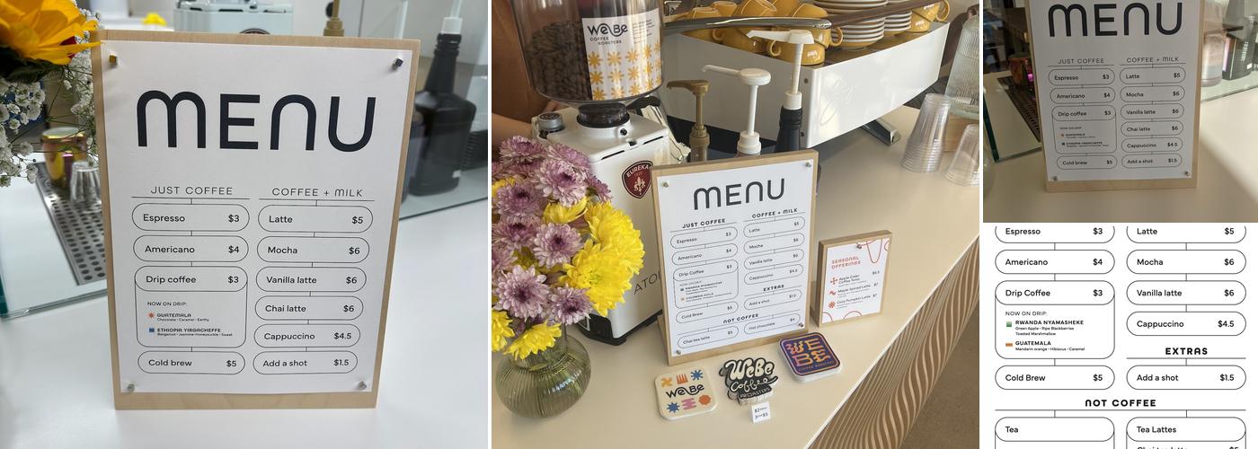 WeBe Coffee Roasters Menu