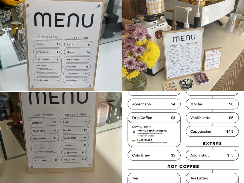 WeBe Coffee Roasters Menu